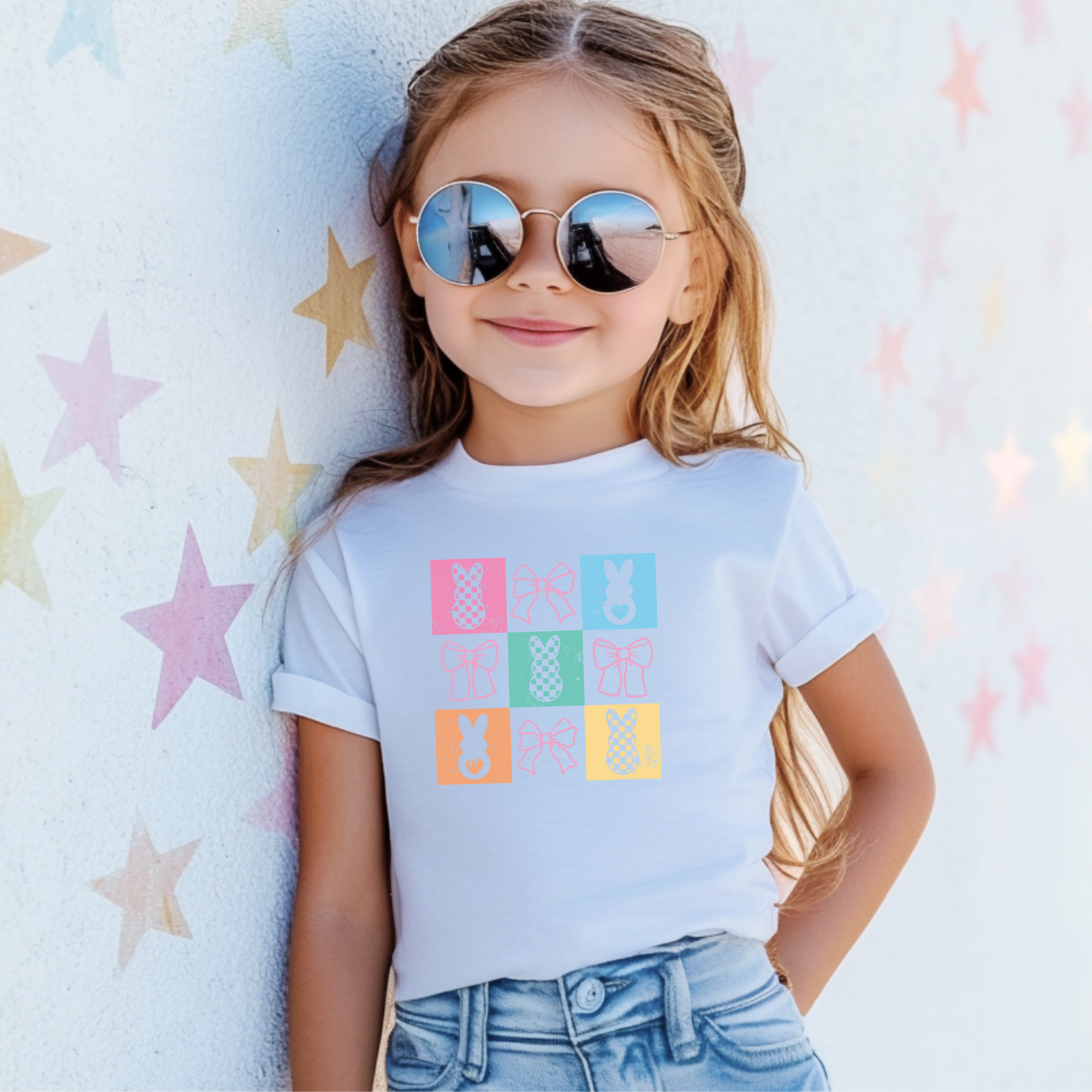 Colorful Easter Bunny & Bow Youth T-Shirt