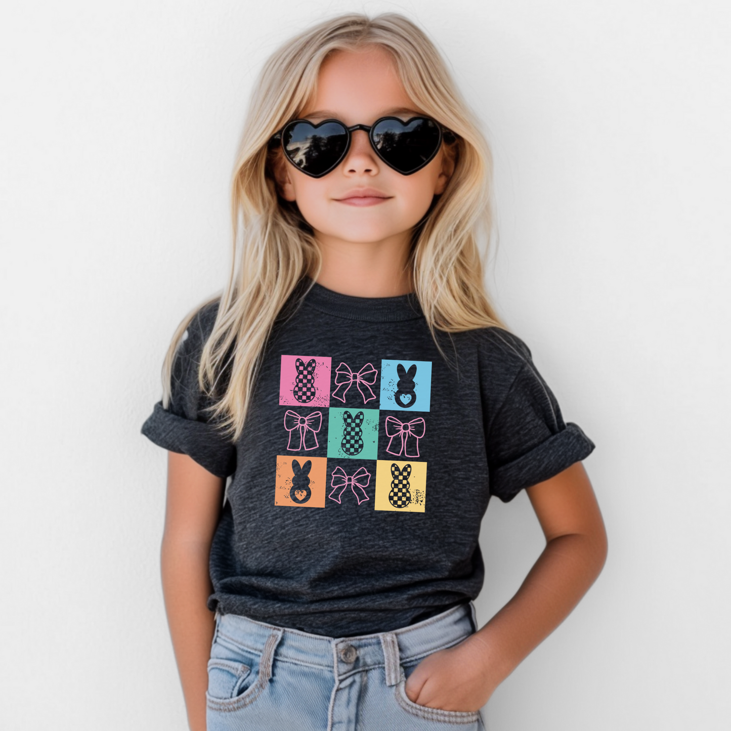 Colorful Easter Bunny & Bow Youth T-Shirt