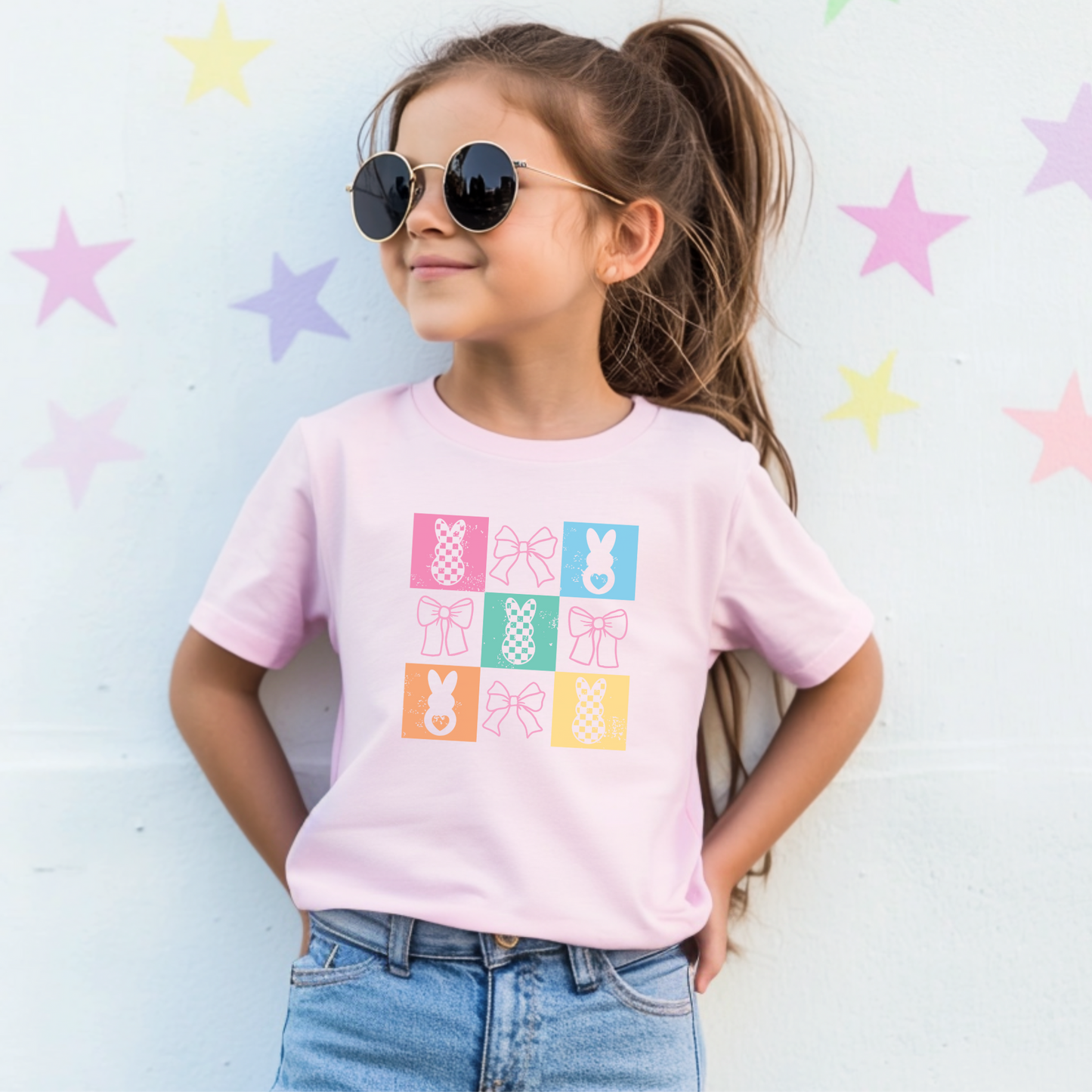 Colorful Easter Bunny & Bow Youth T-Shirt