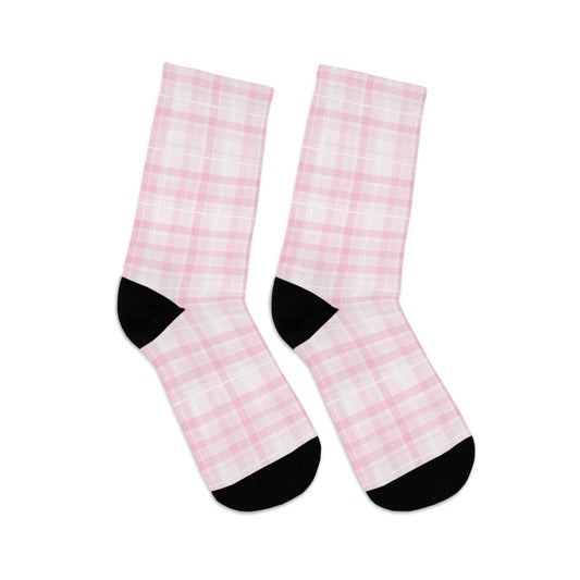 Pastel Pink Plaid Crew Socks