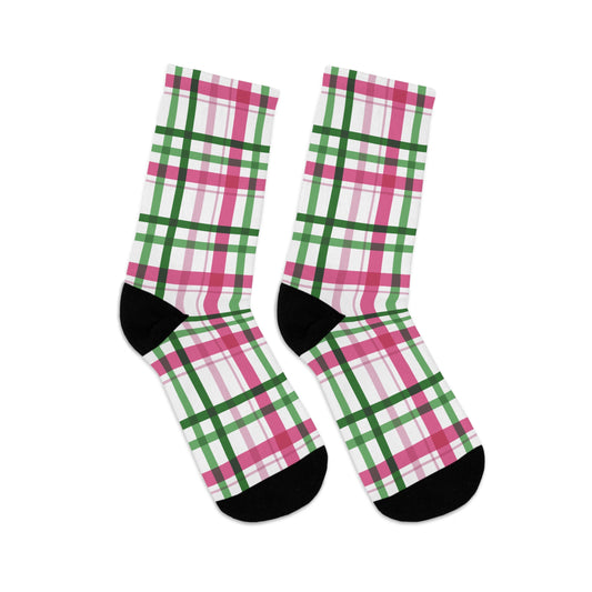 Pink and Green Plaid Crew Socks